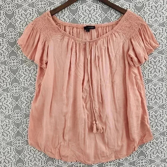 Harve Benard Boat neck Ruffle Short sleeve Pattern Blouse L - Picture 1 of 8